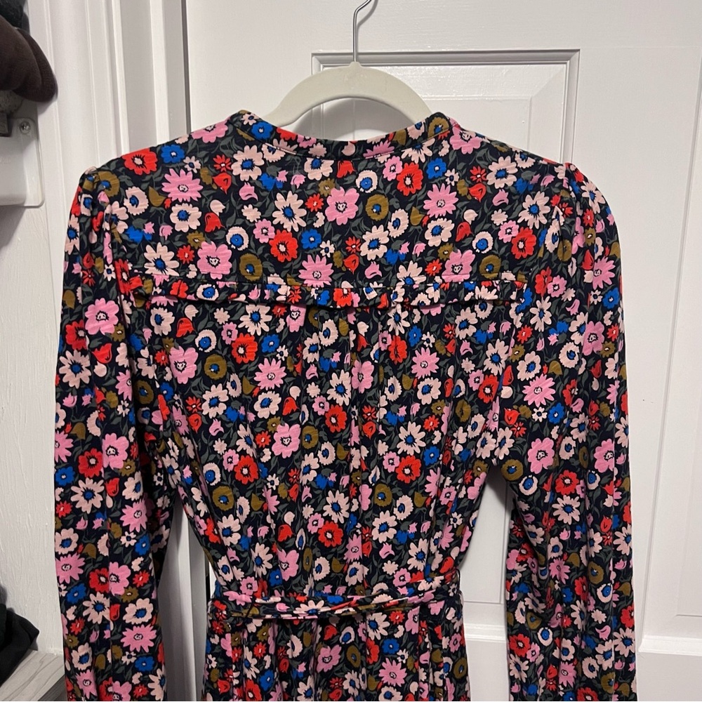 Boden Ruffle Button Mini Dress in French Navy, Elegant Bloom • Size 10 - Picture 12 of 16